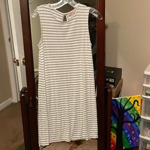 Cream striped simple swing dress